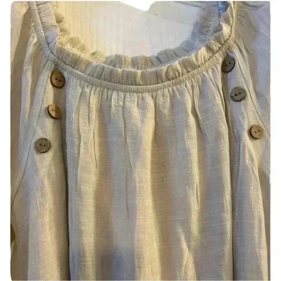 Naif Crinkle 3/4 Sleeve Ruffle cottagecore boho Shift Dress- Beige/off-white M - Picture 11 of 12